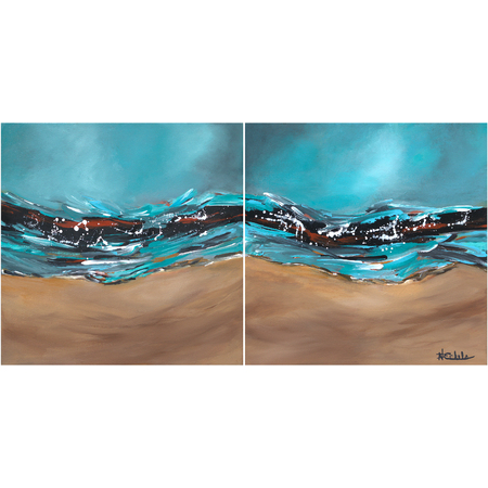 Medium waves and wet sand diptych 3000