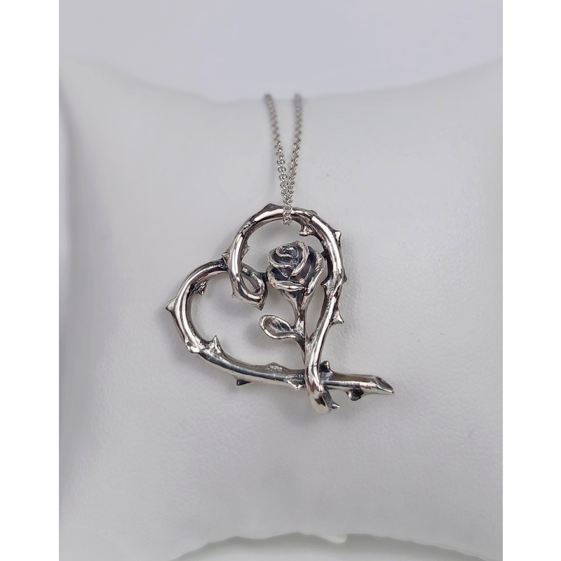 A ROSE IN THE HEART Handmade Sterling Silver Pendant, Heart Necklace, Rose Pendant, Romantic Jewelry  by Natalia Chebotar