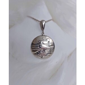 OCEAN VIEW WITH GULL Handmade Sterling Silver Pendant, Ocean Necklace, Ocean Jewelry by Natalia Chebotar