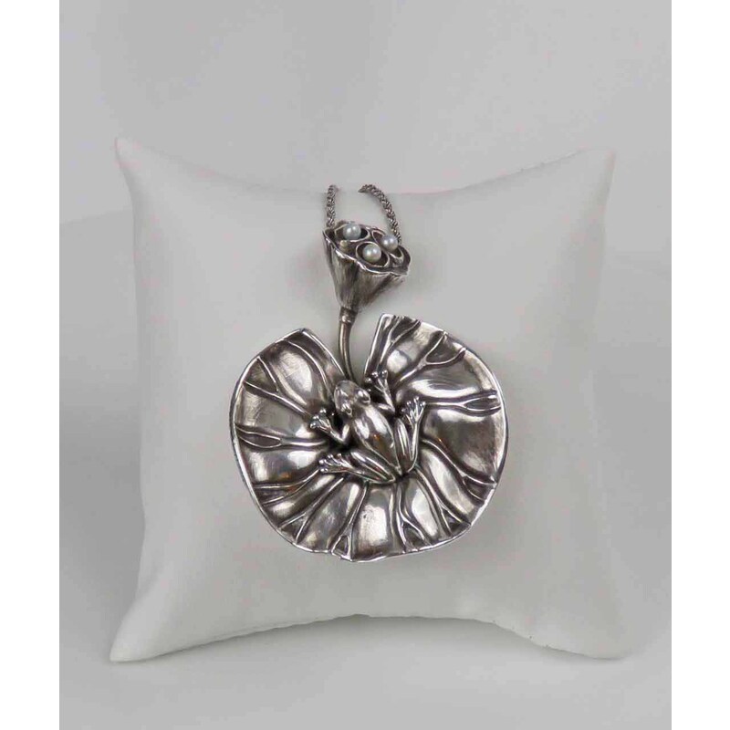 LOTUS AND FROG Sterling Silver Fine Art Handmade Pendant, Lotus Jewelry  by Natalia Chebotar