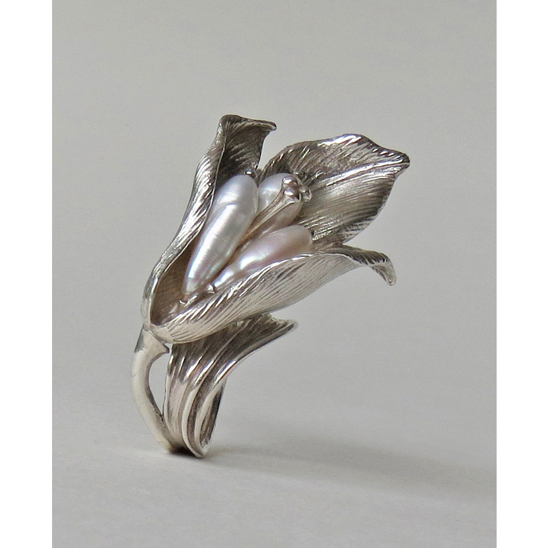 EXOTIC LILY Fine Art Two finger Sterling Silver ring, Double finger women elegant ring by Natalia Chebotar
