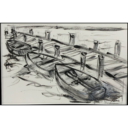 Medium black and white rowboats