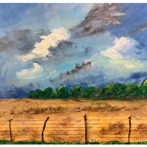 Summer Field: Storm Coming! - 18"X18" square original painting on canvas - ready to hang - Free Shipping by Bob Leopold