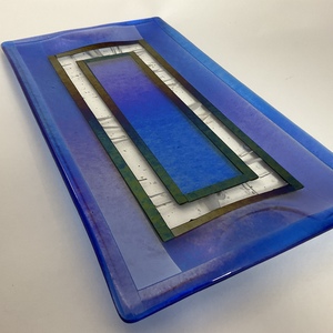 Glass Serving Tray in Blue by Christine  Freeburn 