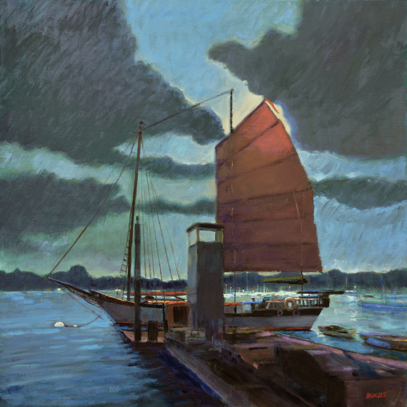 Red Sail in the Moonlight, 18"x18" by Thomas Buchs
