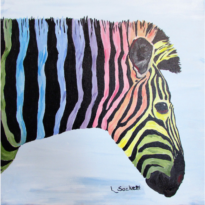 Rainbow Zebra 18" x 18" by Linda Sacketti