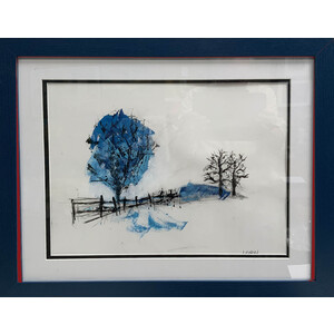 Blue Tree - 16"X20" Original painting - Framed - FREE SHIPPING by Bob Leopold
