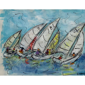 Boat Race - 16"X20" Original Painting - Framed - FREE SHIPPING by Bob Leopold