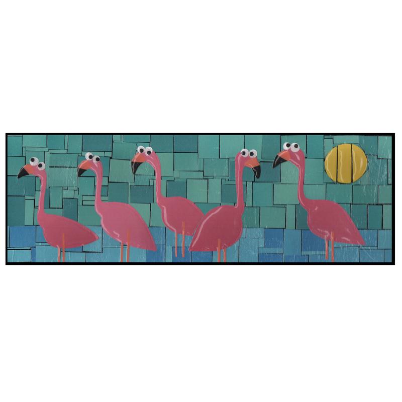 Large flock of flamingoes  turquoise sky  4 x 12