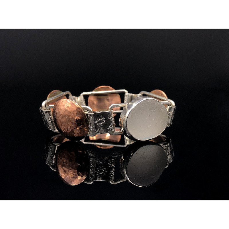 White Sea Glass Copper Dome Bracelet by Wendy Garver