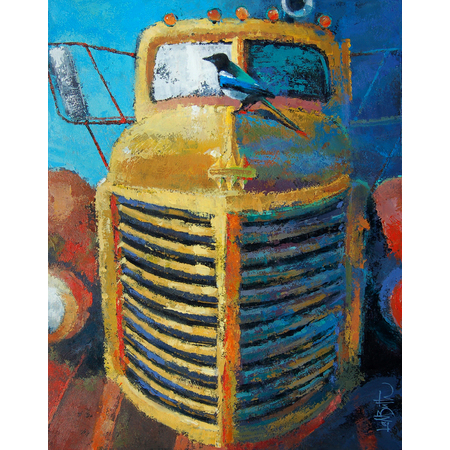 Medium old truck magpie grill martin lambuth paints with credit cards acr 14x18