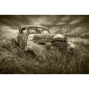 Abandoned Auto with Smashed Windshield in Sepia Tone by Randall Nyhof