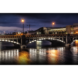 Pearl Street Bridge at Night over the Grand River by Randall Nyhof