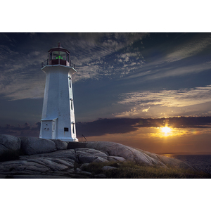 Sunset at Peggys Cove Lighthouse by Randall Nyhof