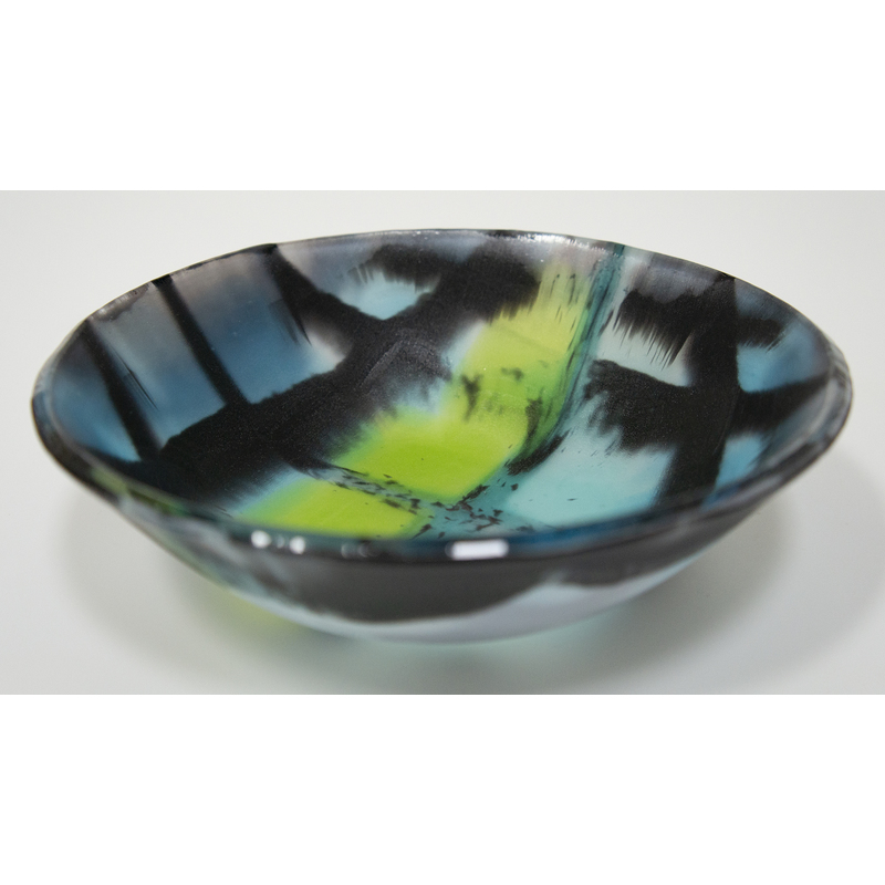 #1120 Black/Blue Grid Bowl by Michelle Rial