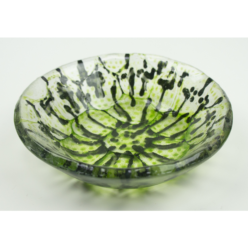 #1138 Dotted Green Flower Dish by Michelle Rial