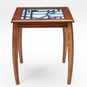 Art Deco Blue and White Brown End Table by Kevin Edgar