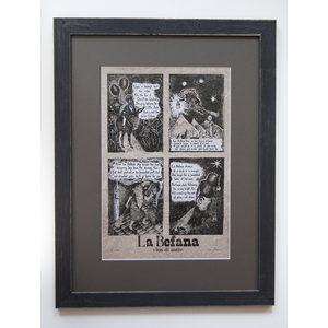 La Befana: vien di notte, framed and matted – 2 color Letterpress Broadside on Handmade Hemp Paper (2018), item 279.01 by Don Widmer