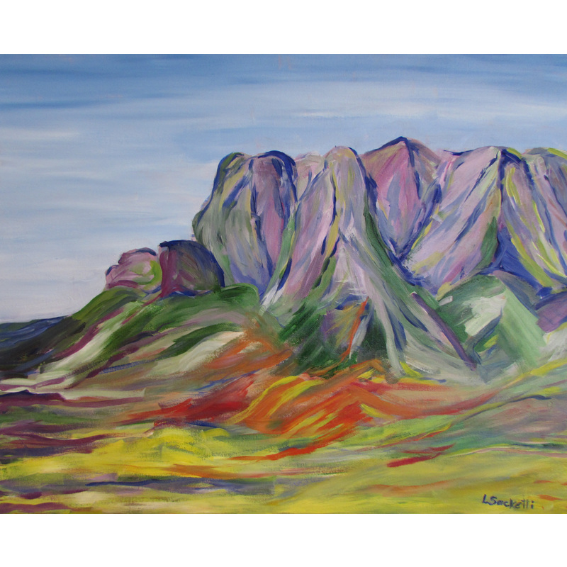 Pink Mountains in Stellenbosch, South Africa.  24" x 30" by Linda Sacketti