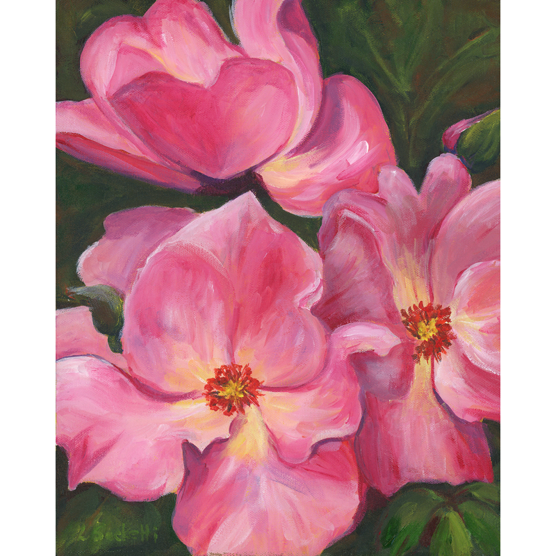 Sold Pink Flowers. 12" x 16" by Linda Sacketti