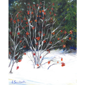 Red Berries in the Snow.  16" x 20" by Linda Sacketti