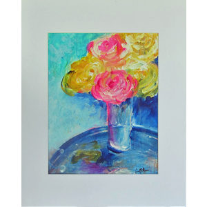 Roses on A Blue Table by Cindy Aune