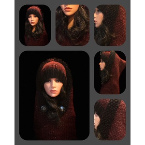 SOLD Women’s two piece set hooded cowl and matching beanie  by Sherri Gold