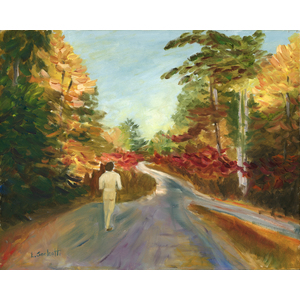 Walking down a country road.  11" x 14" giclee, limited edition by Linda Sacketti