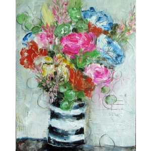 Pink Roses in B&W Vase by Cindy Aune