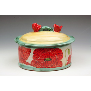 Oval Serving Dish with Lid, Poppy by Peggy Crago