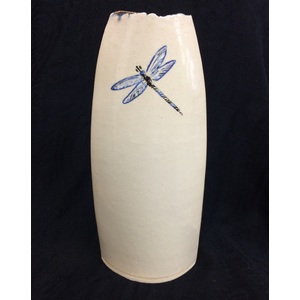 Blue Dragonfly on an Angle 2-Seamed Vase by Sarah Hunt Frank