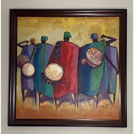 Medium the drummers   30 x 30   acrylic on canvas with frame