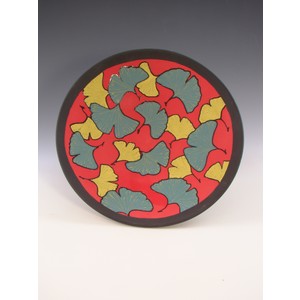 Red Ginkgo platter by Barbara Mann