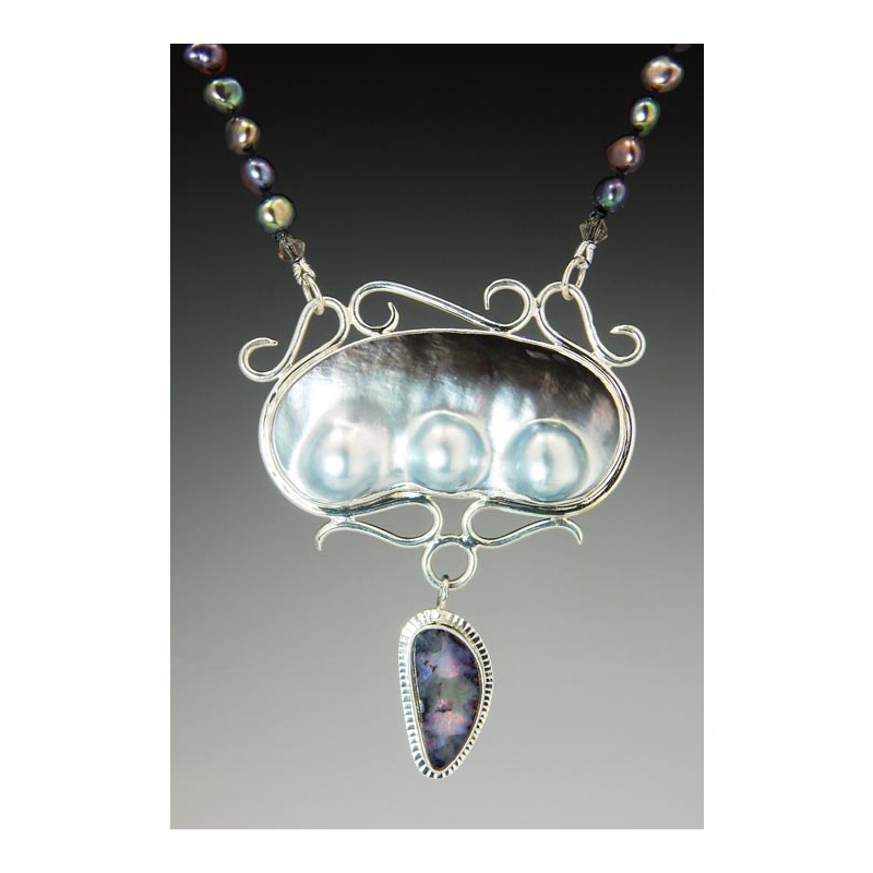 Tahitian mabe pearl necklace w/Australian Opal by Harry Mackie