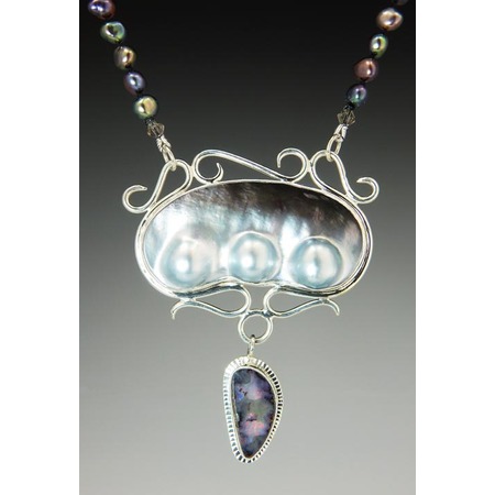 Medium m 146 tahitian mabe   boulder opal and pearl necklace