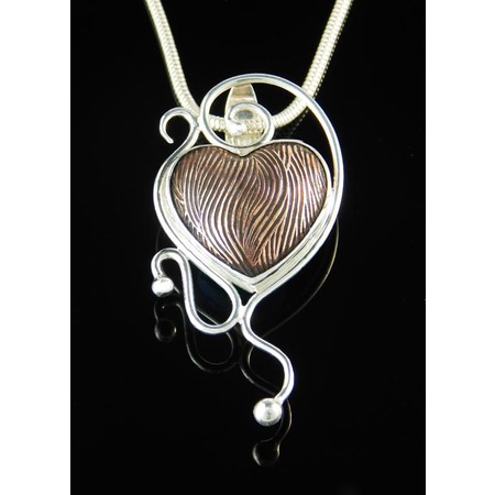 Medium small argentium and copper heart pendant 
