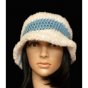 Women’s sky blue and poodle white floppy brim hat  by Sherri Gold
