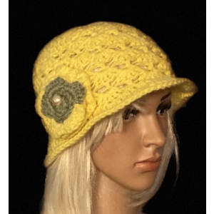 Women’s yellow and gray seashell brimmed hat by Sherri Gold
