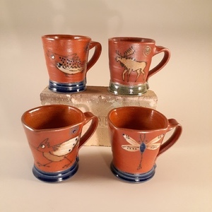SAVE ON SHIPPING!  4 stoneware mugs. by Mary Jo Schmith