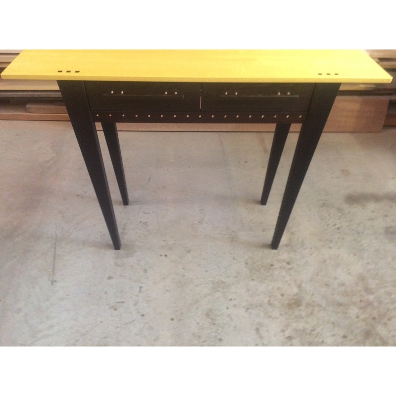 Two drawer sidetable w/tapered legs/yellowheart top by Jeff Easley