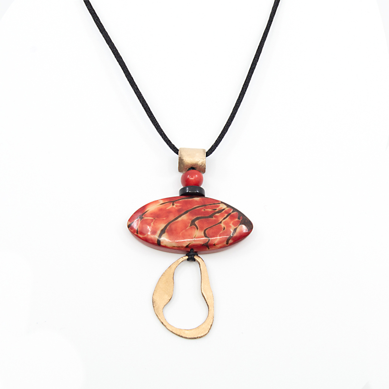 Sosote Necklace, Red with Bronze by Ande Axelrod