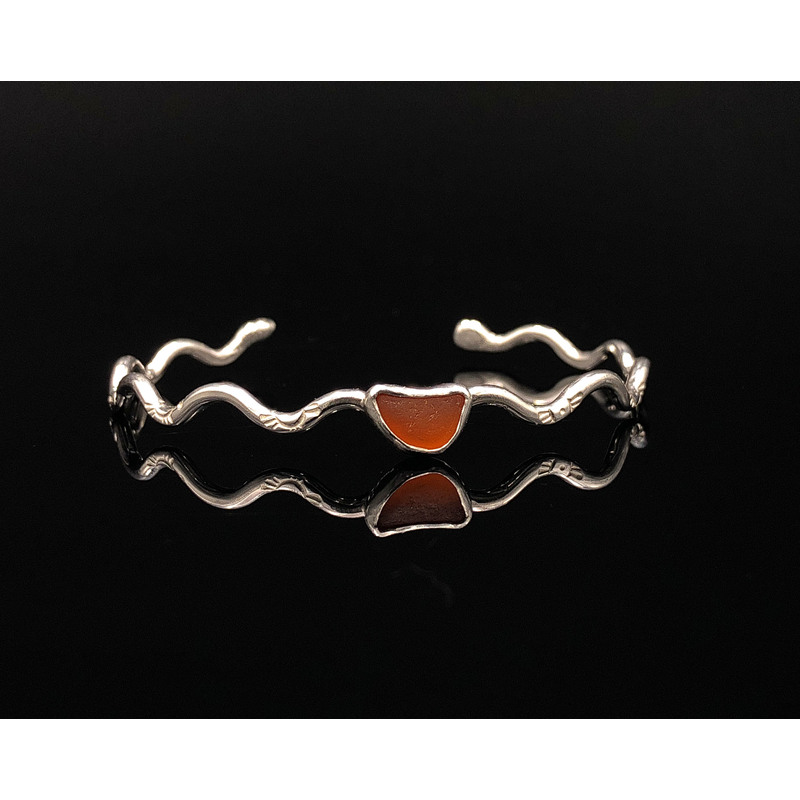 Orange Sea Glass Wavy Cuff by Wendy Garver
