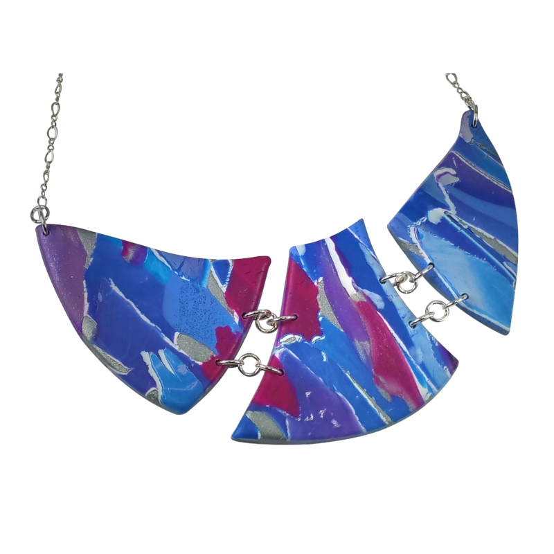 Marbled and Mosaic 3 Piece w/Link Necklace by Patty Tiry