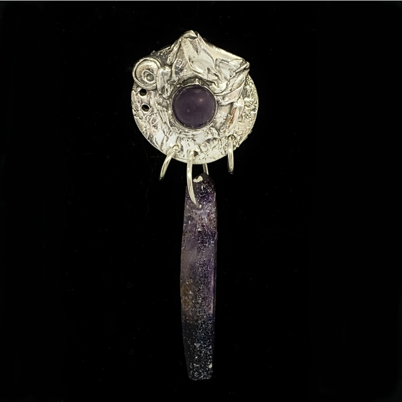 Amethyst Crystal and Silver Brooch by Michael Opipari