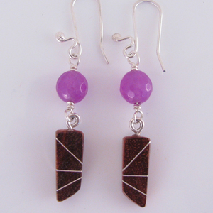 Bloodwood, Silver and Purple Agate Inlay Earrings by Elizabeth Kline