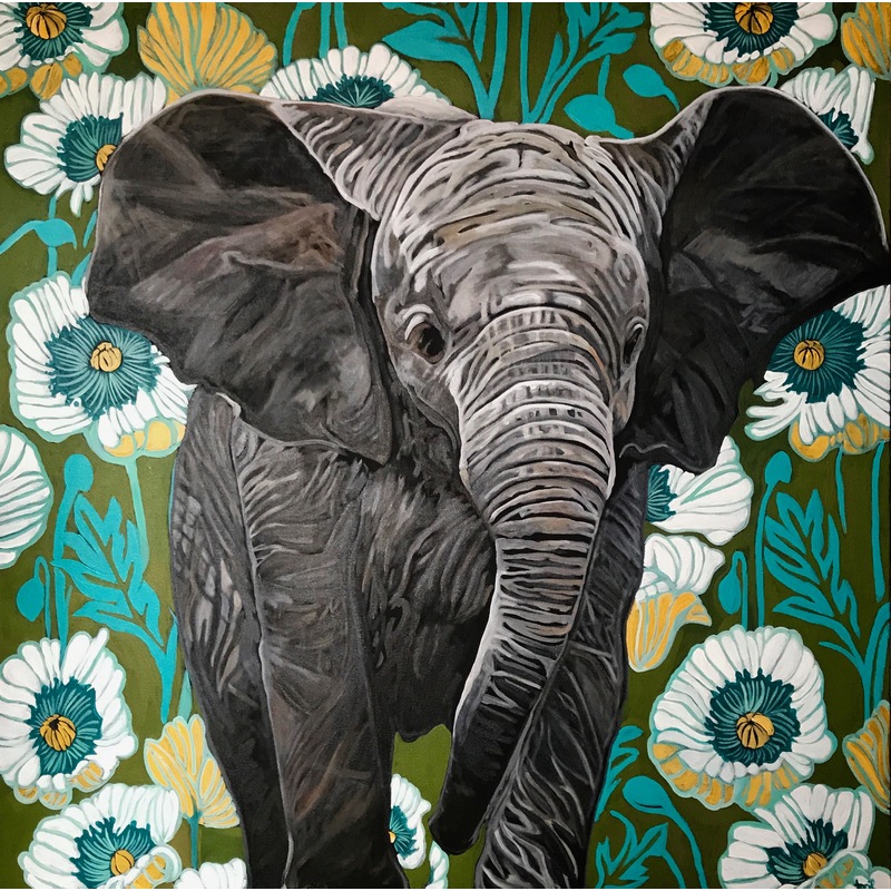 Eliott Elephant- Wallflower Series -Limited edition giclee (reproduction) on Fine Art Bright White 100% cotton rag, acid free, archival paper by Toril Fisher