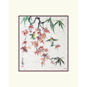 Humming Birds in Bamboo and Maple Leaves by Charlotte Fung Miller