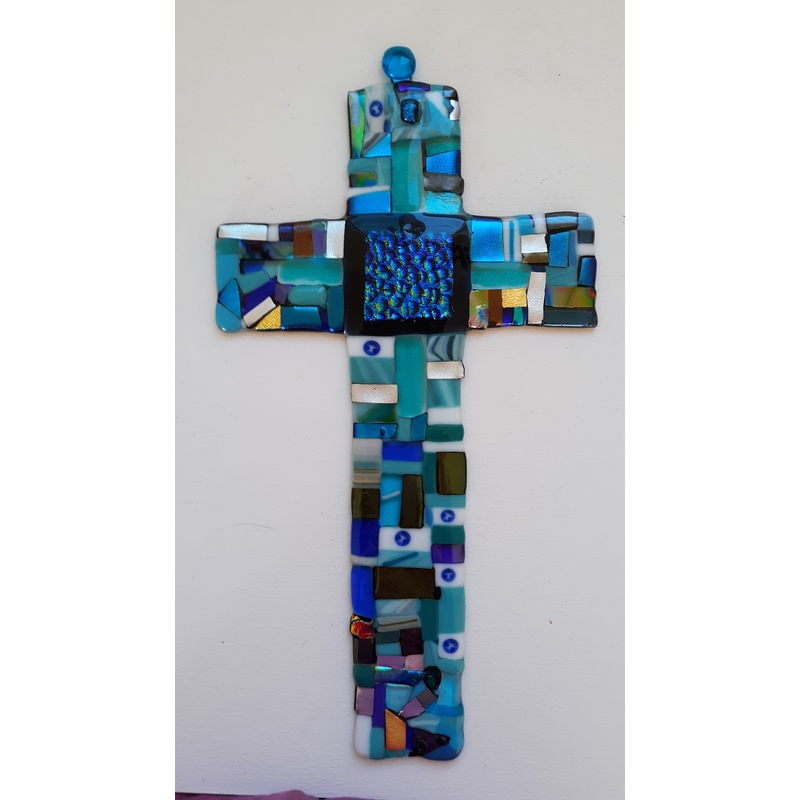 Fused glass cross with Angel Melliaflori by Cindi  Mapes 