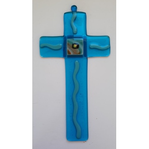Blue topaz glass cross by Cindi  Mapes 