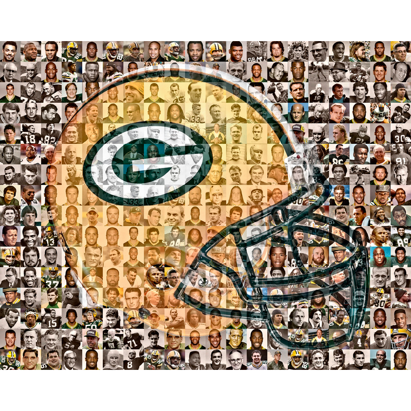 Green Bay Packers Photo Mosaic Print Art Created Using over 150 Past & Present Players by David Addario